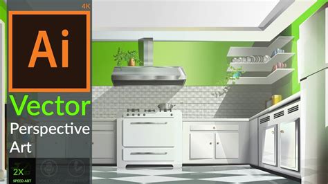 Drawing Vector Perspective 3d Kitchen In Adobe Illustrator Cc