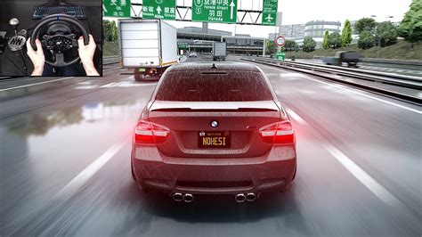 BMW M3 E90 Swerving Through Highway Traffic In Rain Assetto Corsa