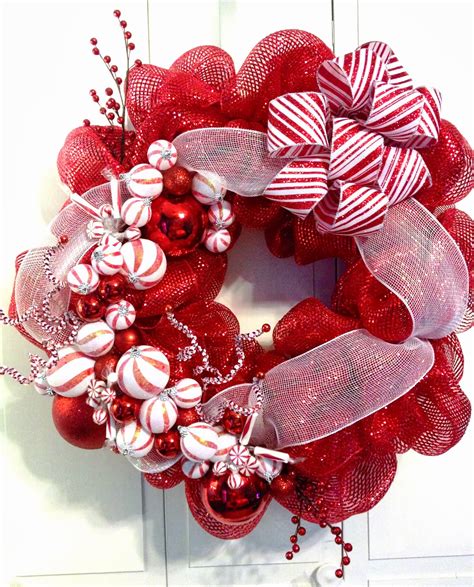 Tangled Wreaths Christmas Holiday Deco Mesh Red And White Peppermint
