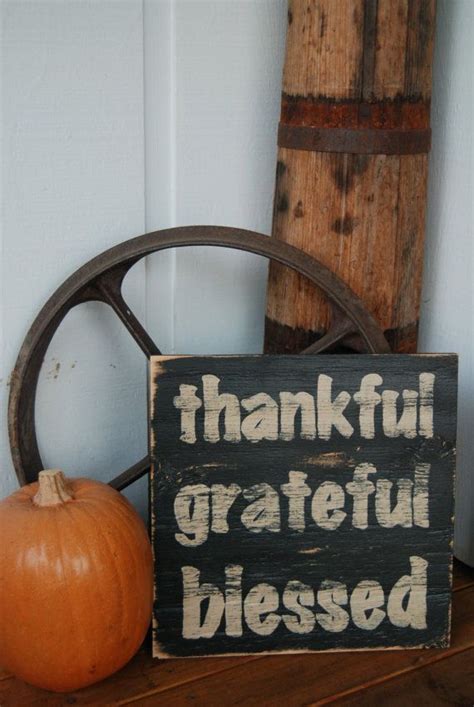 Thankful Grateful Blessed Hand Painted Wooden Sign With Quote Fall