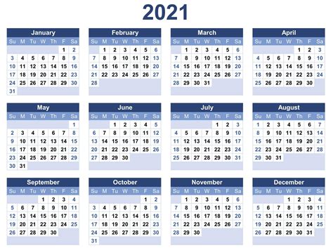 One Year Small Calendar 2021 Template Horizontal Set Your Plan