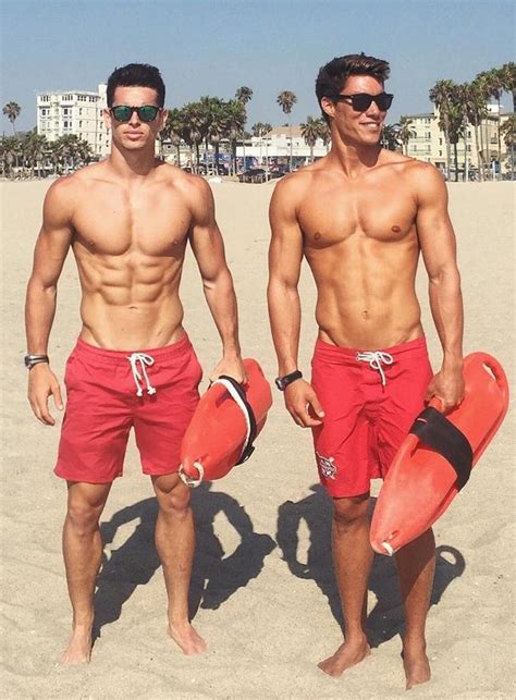 Two Young Teen Shirtless Fit Bare Chest Sexy Male Hunk Lifeguards