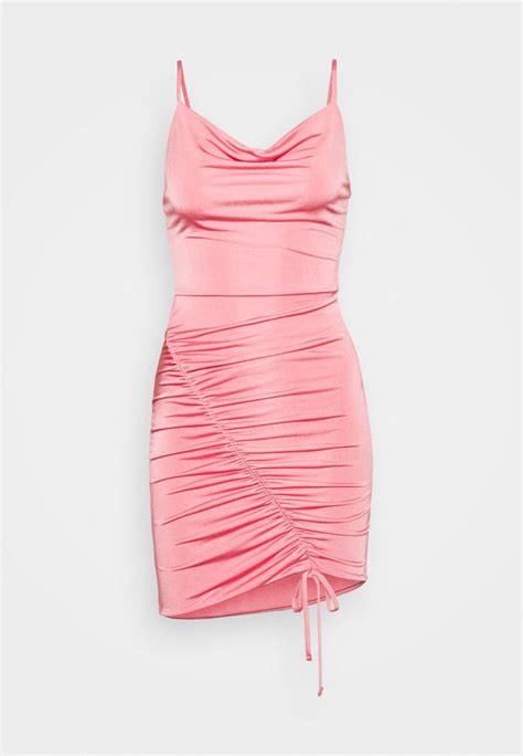 Missguided Petite Cowl Neck Ruched Mini Dress Jerseykleid Pink