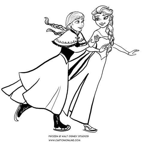 Anna And Elsa Ice Skating Coloring Page