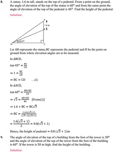 Class 10 Maths Ncert Solutions Chapter 9 Some Applications Of Trigonometry