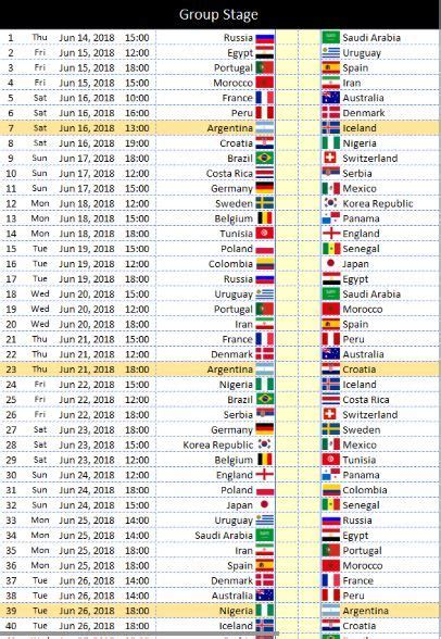 Fifa World Cup 2018 Schedule Fixtures Pdf Download Country By Country