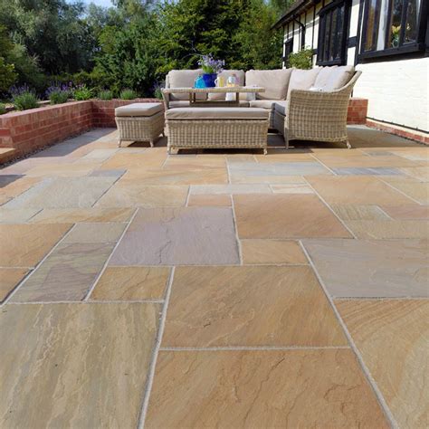 Buff Indian Sandstone Patio Paving Slabs Calibrated By Pavestone