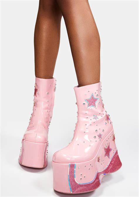 Dolls Kill X Winx Club Glitter Star Wedge Platform Boots Pink