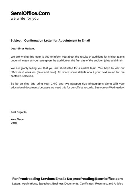 Confirmation Letter For Appointment In Email Semiofficecom