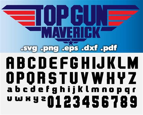 Top Gun Svg Font Alphabet Letters Numbers Clipart Topgun Etsy