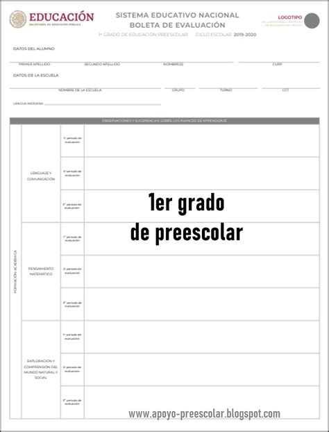 No has llenado varios campos requeridos. Boletas de Evaluación 2019 - 2020 para Preescolar - Apoyo ...
