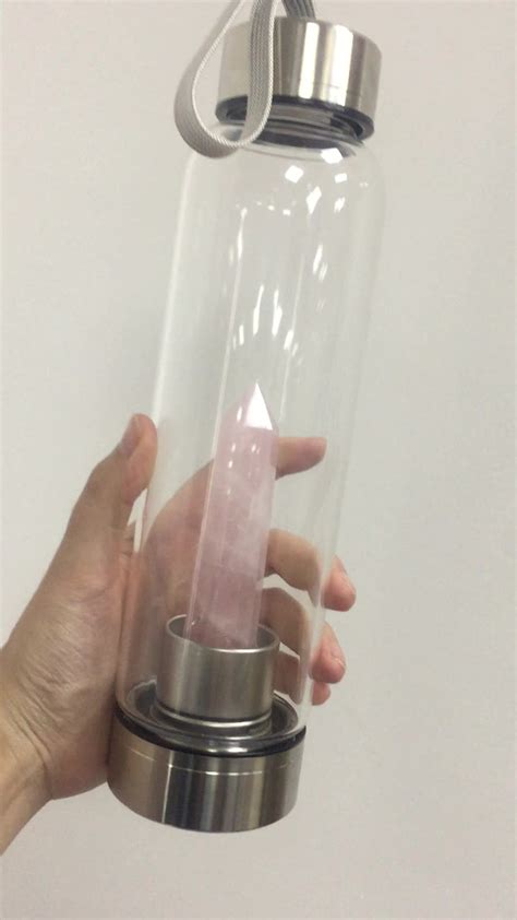 Elixir Chakra Gemstone Infused Crystal Glass Water Bottle With Rose Quartz Customization