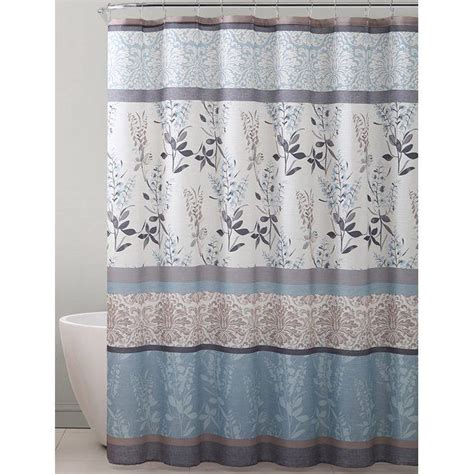 Serafina Home Light Blue Beige Grey Fabric Shower Curtain For Bathroom