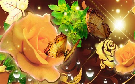 Hd Golden Roses Golden Butterflies Wallpaper Download Free 99715