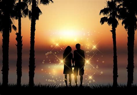 Couple Holding Hands Against A Sunset Background 222866 Vector Art At