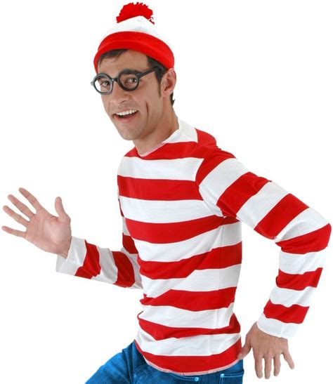 Wheres Waldo Stripe Shirt Hat Glasses Adult Mens Costume Kit S M L Xl