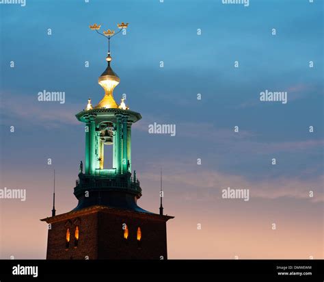 Dusk View Of The Tower Of Stockholm City Hall Stockholms Stadshus