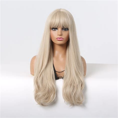 Long Curly Platinum Blonde Synthetic Fiber Hair Wig With Bangs China