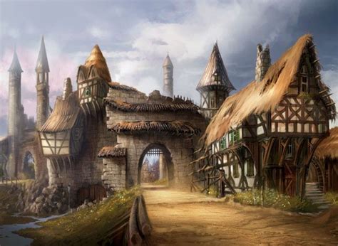 Medieval Gatehouse Fantasy Village Fantasy Inspiration Concept Art