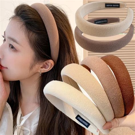 Fashion Padded Headbands For Women Wide Velvet Bezel Hair Band Hair Hoop Girl Sponge Thick Solid