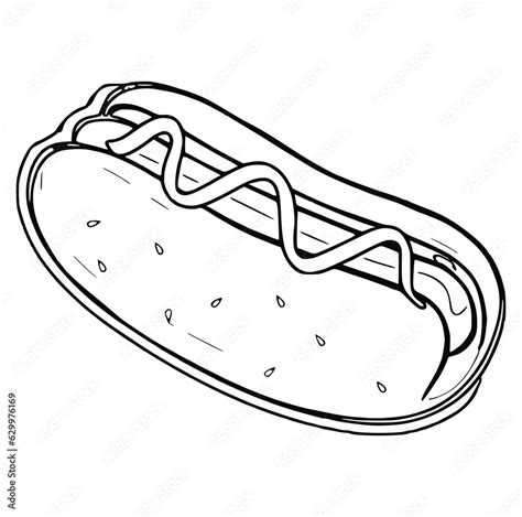 Hot Dog With Mustard Colorful Vector Cartoon Fast Food Hot Dog Vector