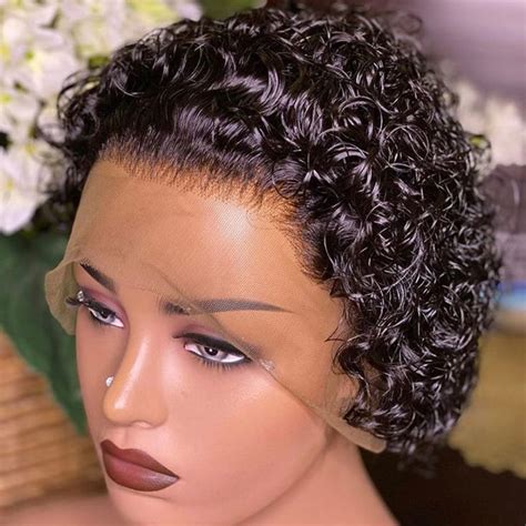 8inch Jerry Curls Wig Frontal Lace Human Hair Wigs Short Pixie Wigs