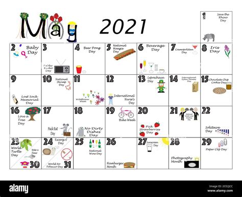 May Monthly Calendar Illustrated And Annotated With Daily Quirky