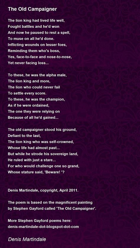 The Old Campaigner The Old Campaigner Poem By Denis Martindale