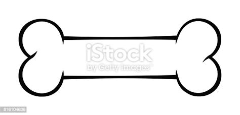 Black And White Outlined Dog Bone Cartoon Drawing Simple Design Stock