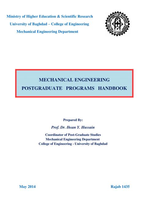 Pdf Mechanical Engineering Postgraduate Programs Handbook