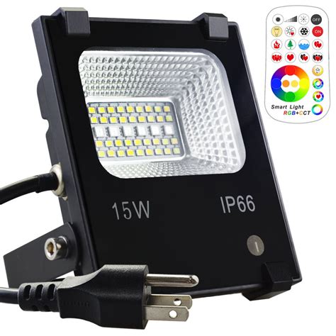 Led Flood Light Outdoor 15w Color Changing With Remote 120 Rbg Colors