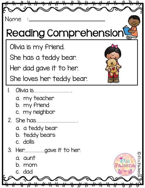 Free Kindergarten Reading Comprehension Worksheets Printable Word
