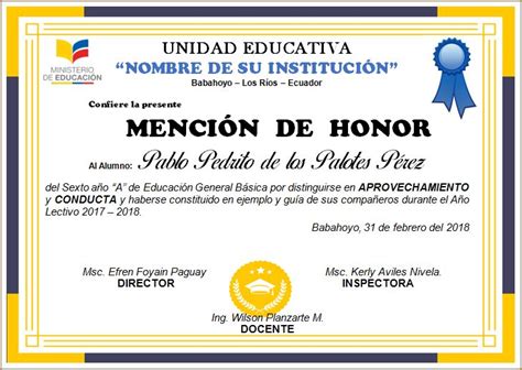 Mencion De Honor Editables En Word Para Imprimir AYUDA DOCENTE