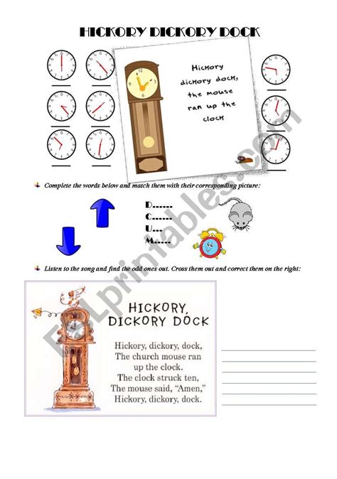 hickory dickory dock esl worksheet by maud