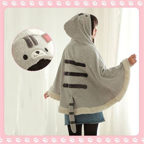 Kinomoto Game Cat Atsume Hooded Cape Cosplay Costume Gray Cat Cotton