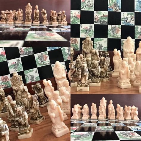 Asian Chess Set Vintage Chess Set Carved Wood Chest Asian Collectors
