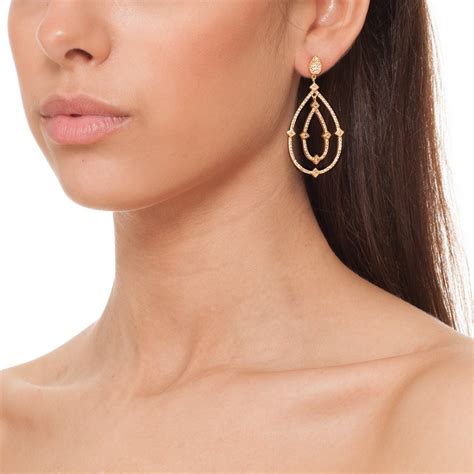 Ingenious Gold Plated Chandelier Earrings With Pave Pear Shapes
