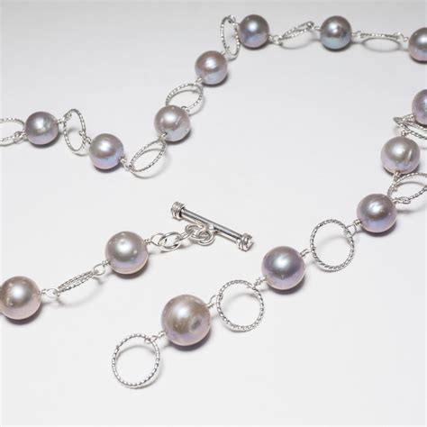 24 Grey Pearl And Sterling Silver Necklace Tin Cup Etsy Pearl