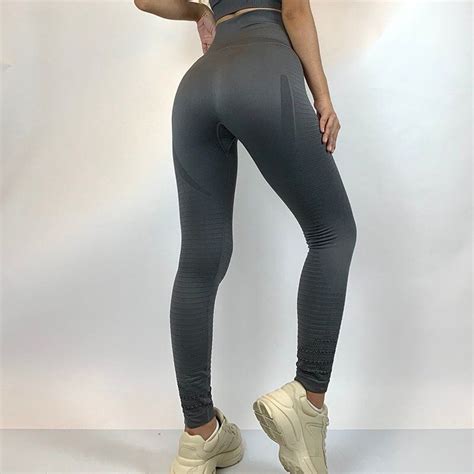 Seamless Leggings Yoga Pants With High Waist And Ribbed Pattern Im