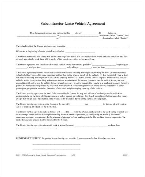 vehicle lease agreement templates docs word