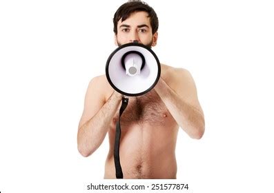 Handsome Shirtless Man Shouting Using Megaphone Stock Photo Shutterstock