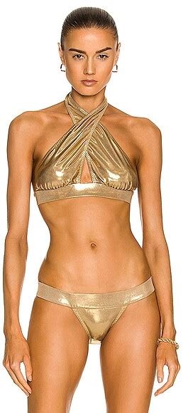 Norma Kamali Cross Halter Bikini Top In Metallic Gold Shopstyle Swimwear