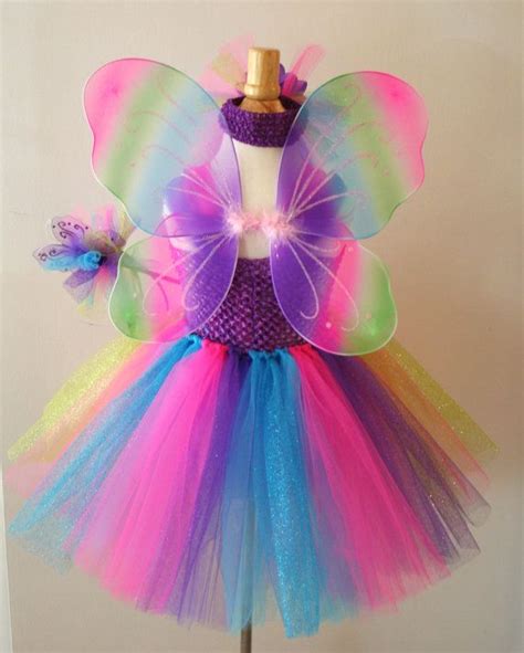 Girls Glitter Tutu Dress With Headband Butterfly Wings And Fairy Wand