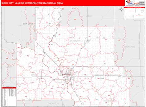 Sioux City Ia Metro Area Wall Map Red Line Style By