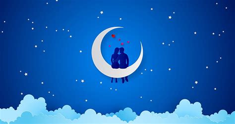 Vector Blue Night Cloud Moon Valentine Sky Lovers Fantasy Moon