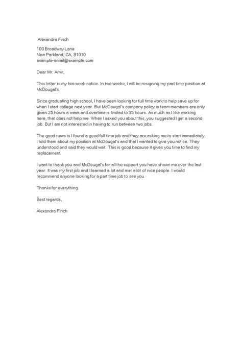 Part Time Job Resignation Letter How To Create A Part Time Job