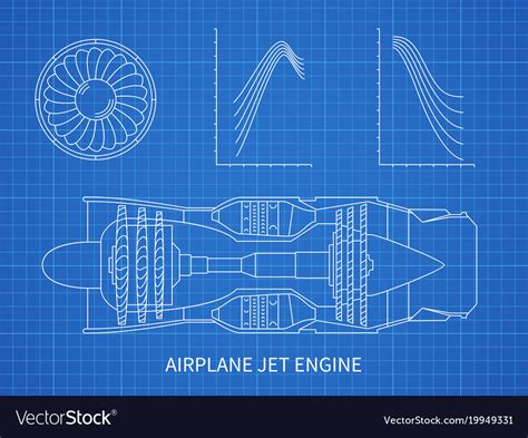 Airplane Jet Engine With Turbine Blueprint Vector Image