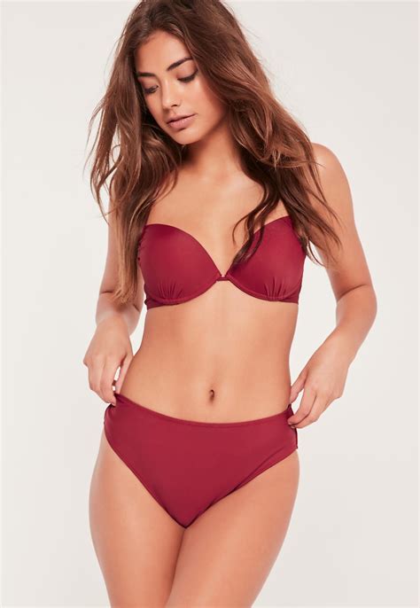 Missguided Super High Leg High Waisted Bikini Bottoms Burgundy Mix And Match In Red Lyst