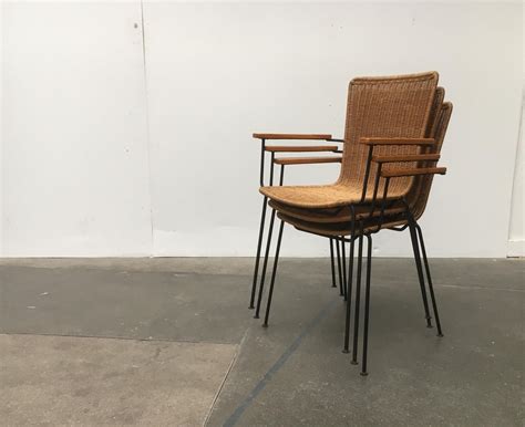 Mid Century Modern Metal And Rattan Dining Chairs Set Of 3 For Sale At