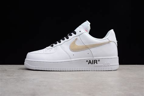 Nike air force 1 white gold. 2018 OFF-WHITE x Nike Air Force 1 Low White Black Gold AA8152-700